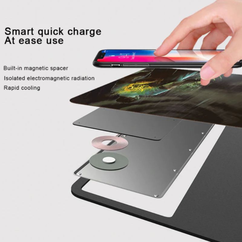 Wireless Charging Qi Mousepad 800x300x4mm Non-slip Rubber Base V195-QI-MP-BM40B-WM