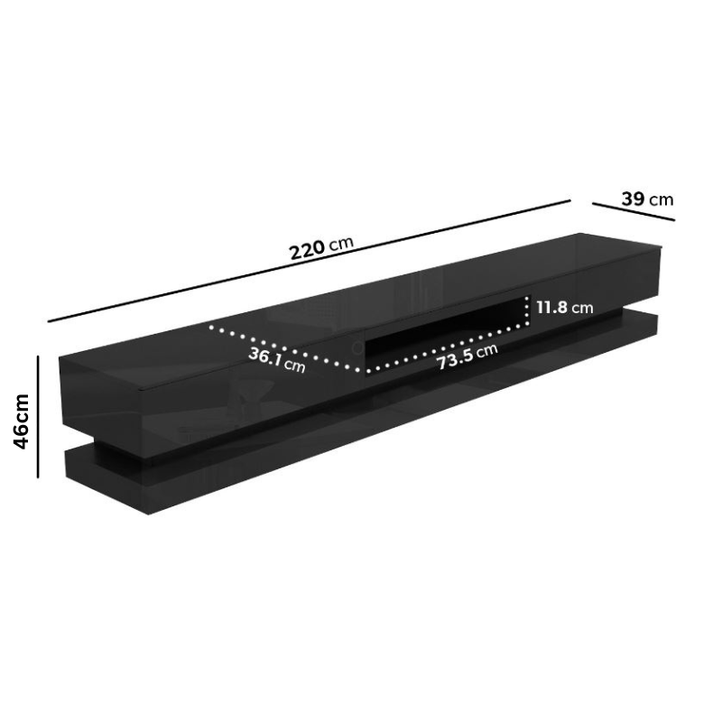 Modern High Gloss LED RGB TV Entertainment Unit with Storage 220cm - Black V195-TS054-BK