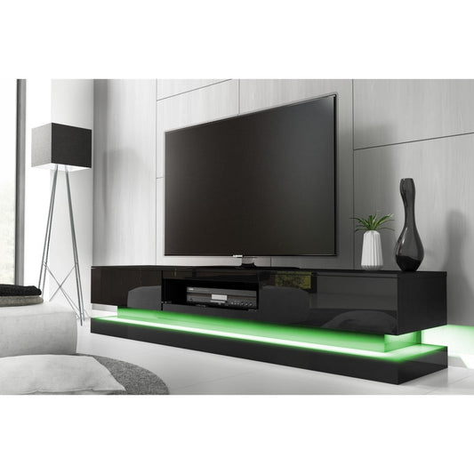 Modern High Gloss LED RGB TV Entertainment Unit with Storage 220cm - Black V195-TS054-BK