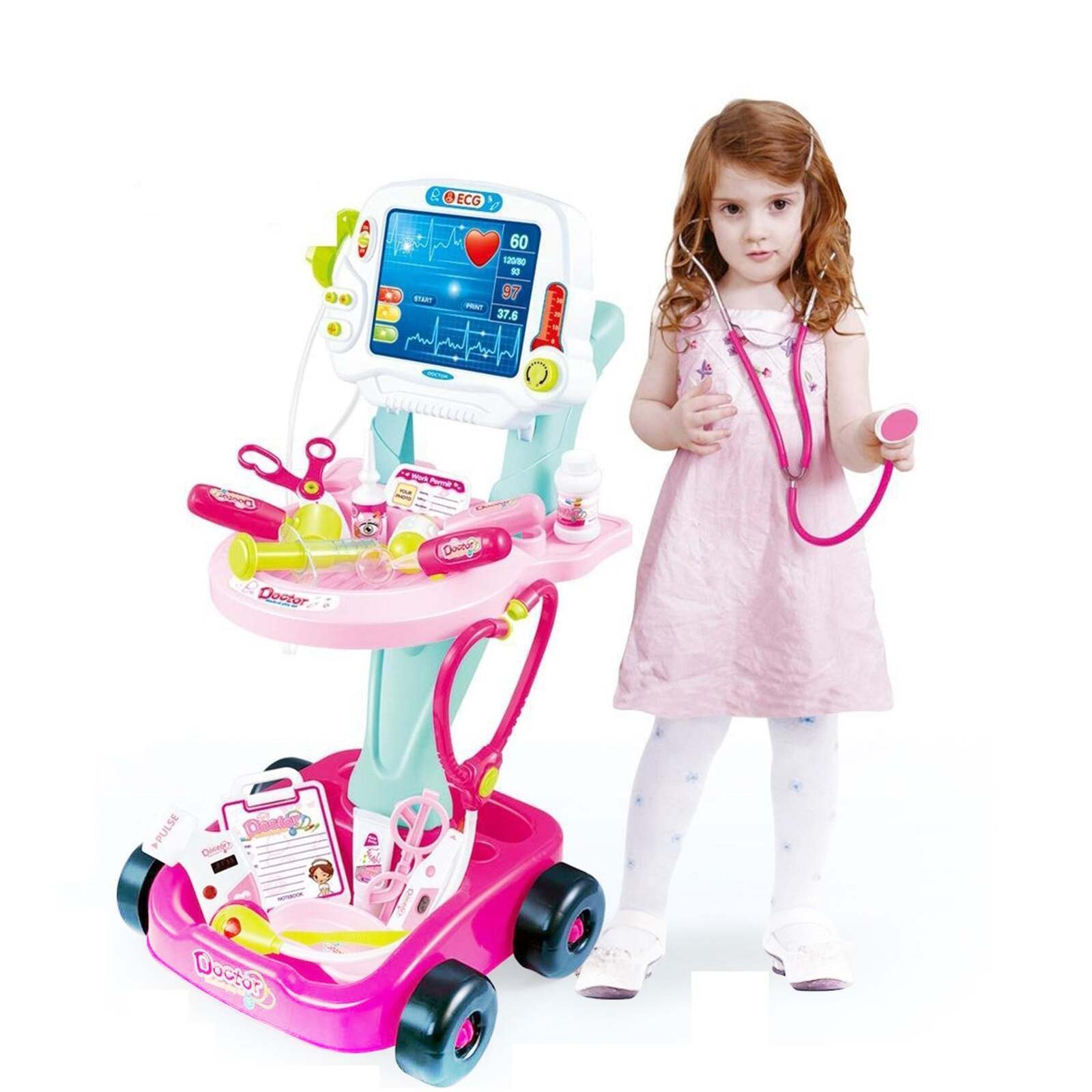Kids Children's Doctors Medical Cart & ECG Machine for Toddler Play V196-660-45