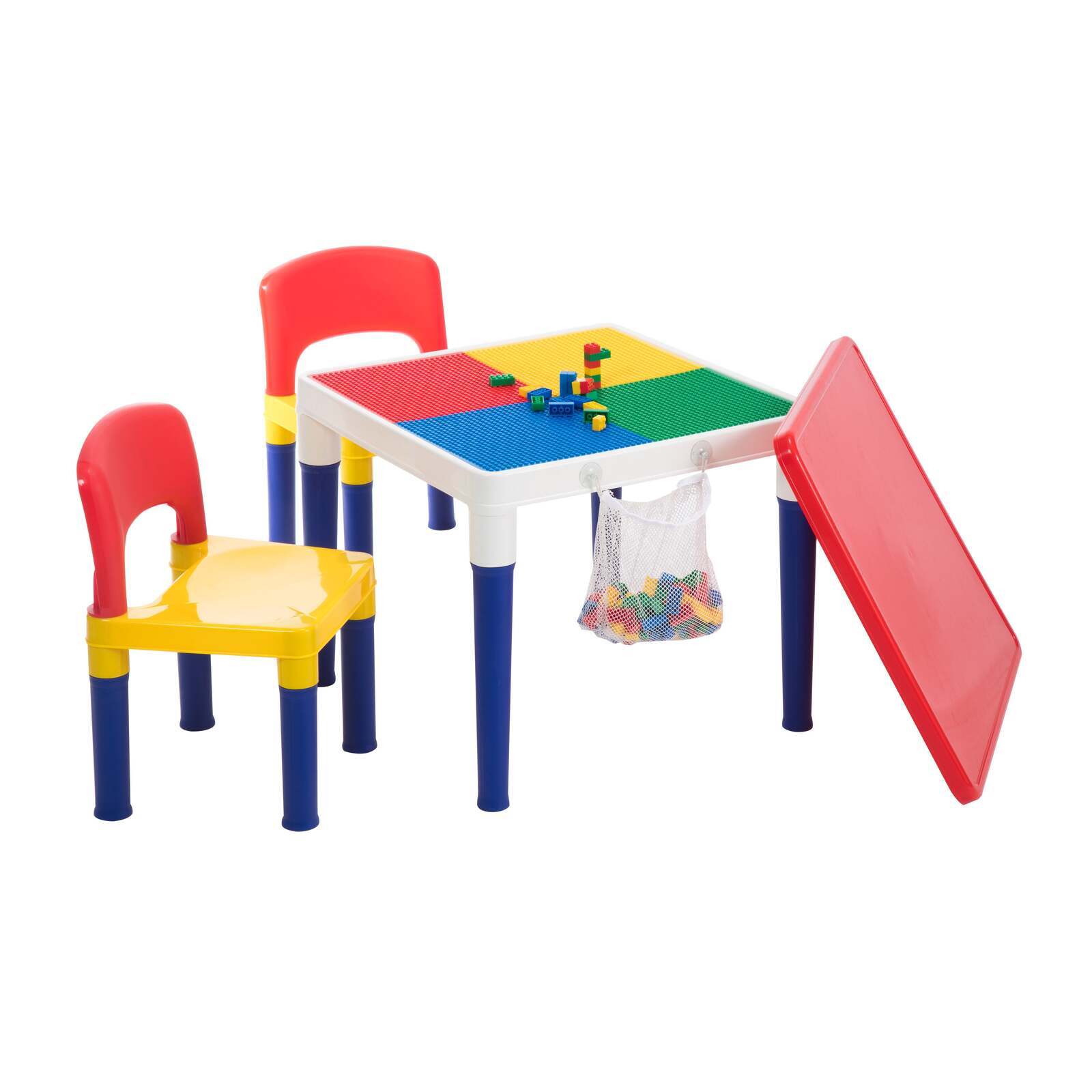 Children's 2-in-1 Building Blocks Table & Chairs Set w/ 100 Blocks V196-8601