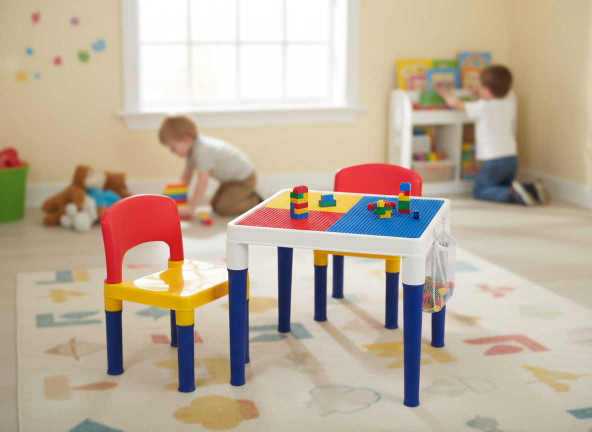 Children's 2-in-1 Building Blocks Table & Chairs Set w/ 100 Blocks V196-8601
