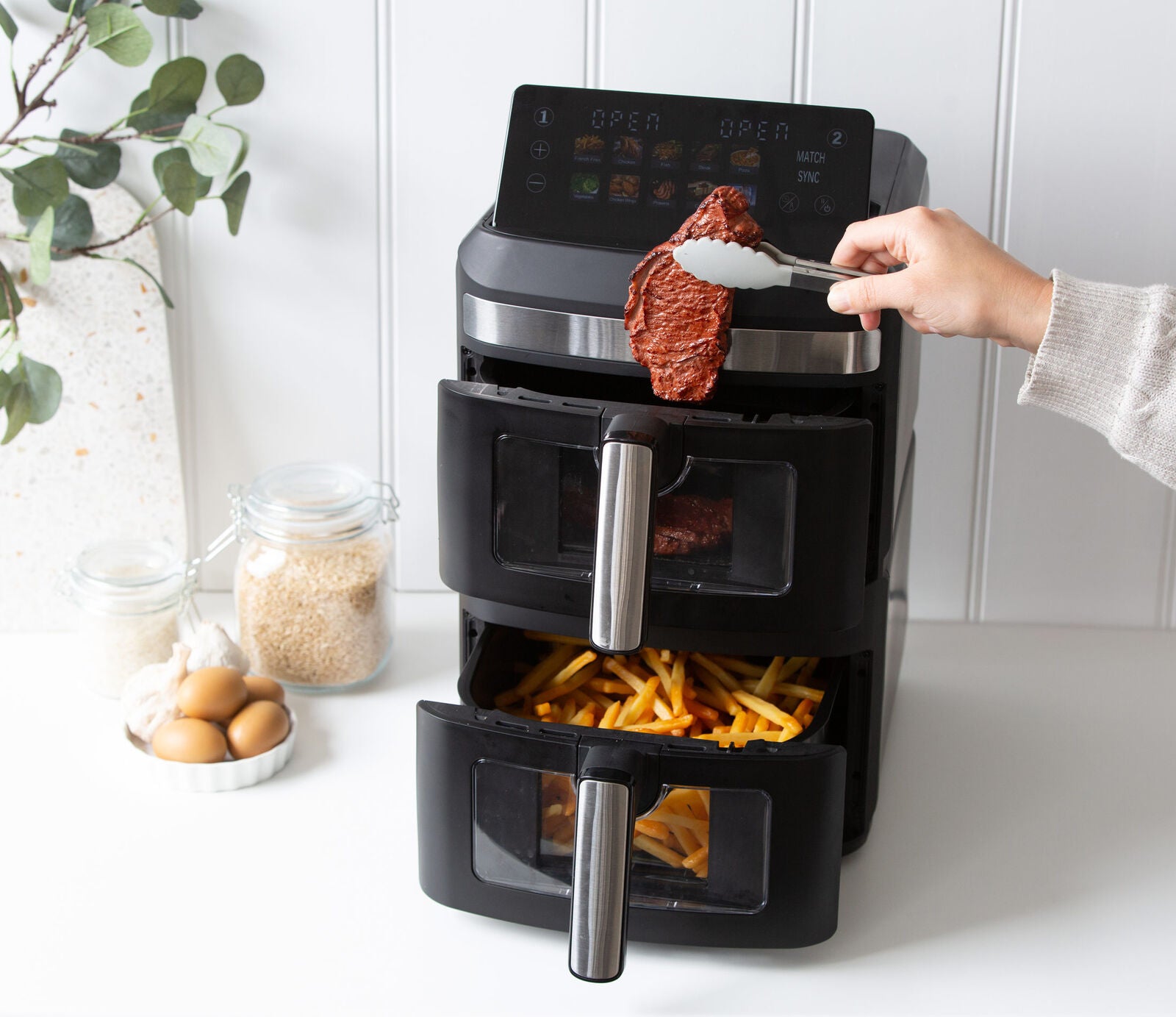 13L Dual Zone 2300W Double Stack Air Fryer with Foldable Top Display V196-AFDZ1250