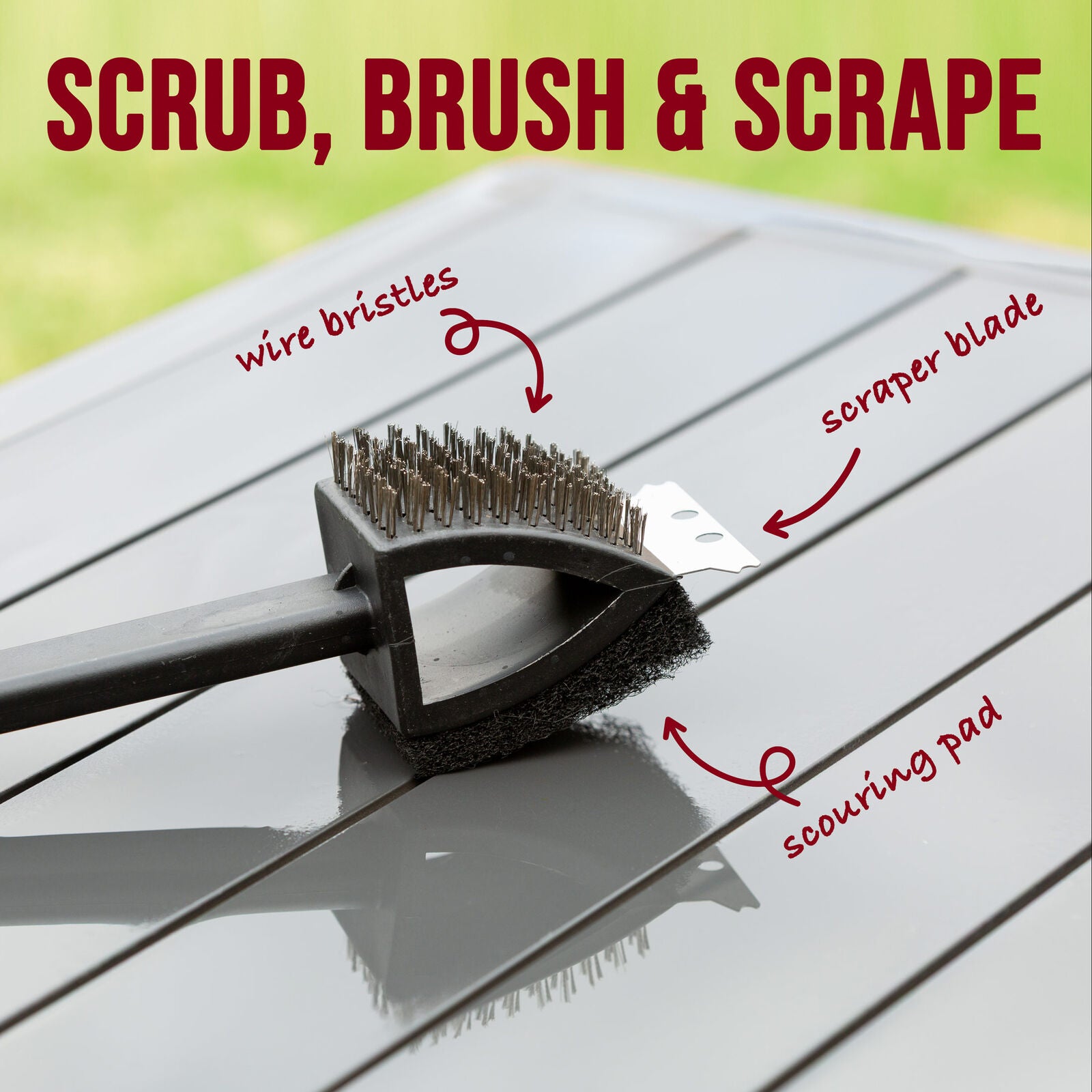 Stainless Steel BBQ Brush and Scraper Blade V196-BBQ19