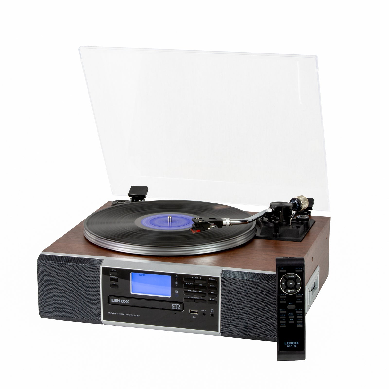 Vinyl Turntable Speaker with Bluetooth: Radio, CDs, Records, AUX & More V196-BCD120