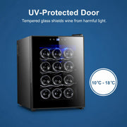 12 Bottle Thermoelectric Wine Fridge, 65W, UV Protected Glass Door, Soft LED Illumination V196-BF12