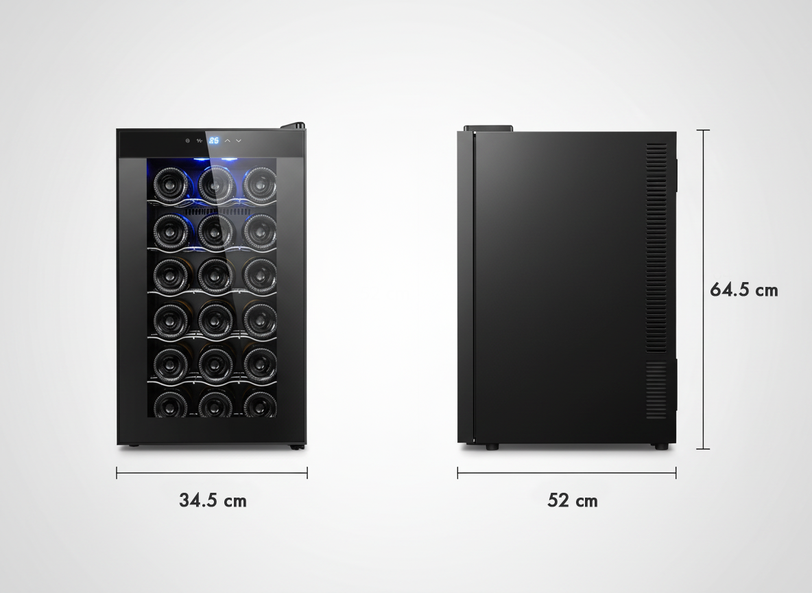 18 Bottle Thermoelectric Wine Fridge, 130W, UV Protected Glass Door, Soft LED Illumination V196-BF18