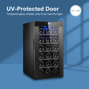 18 Bottle Thermoelectric Wine Fridge, 130W, UV Protected Glass Door, Soft LED Illumination V196-BF18
