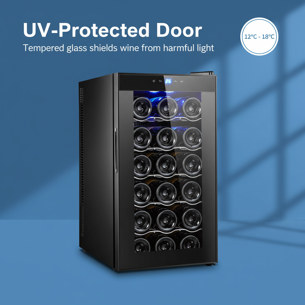 18 Bottle Thermoelectric Wine Fridge, 130W, UV Protected Glass Door, Soft LED Illumination V196-BF18