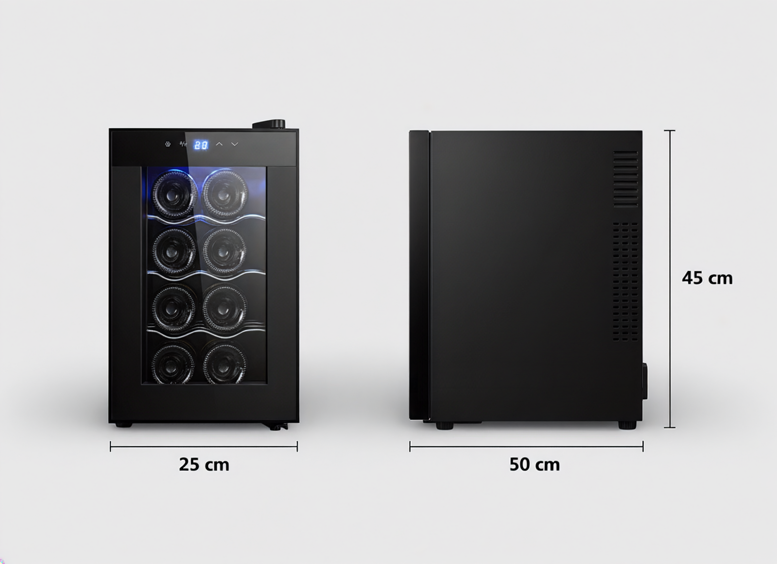 8 Bottle Thermoelectric Wine Fridge, 65W, UV Protected Glass Door, Soft LED Illumination V196-BF8