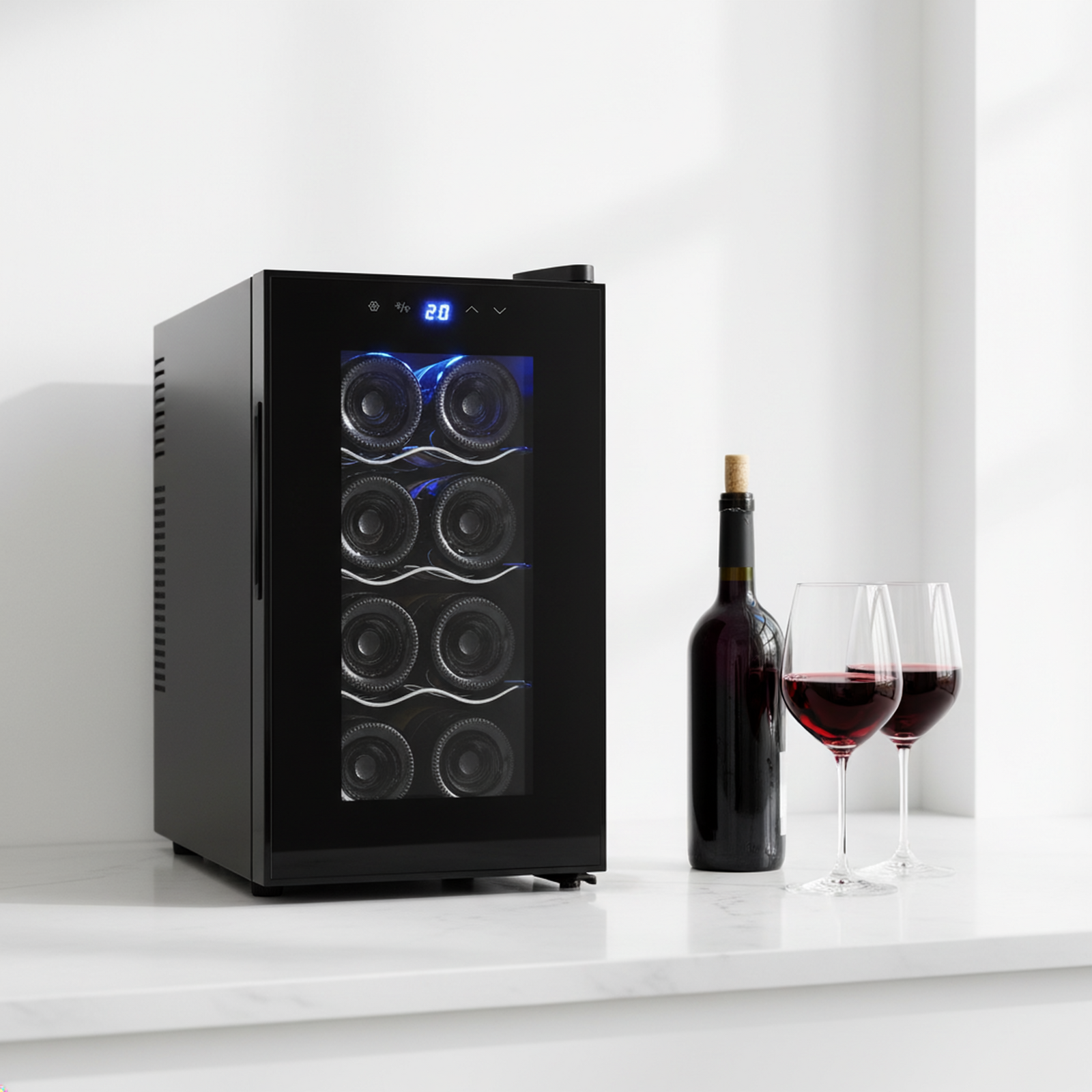 8 Bottle Thermoelectric Wine Fridge, 65W, UV Protected Glass Door, Soft LED Illumination V196-BF8