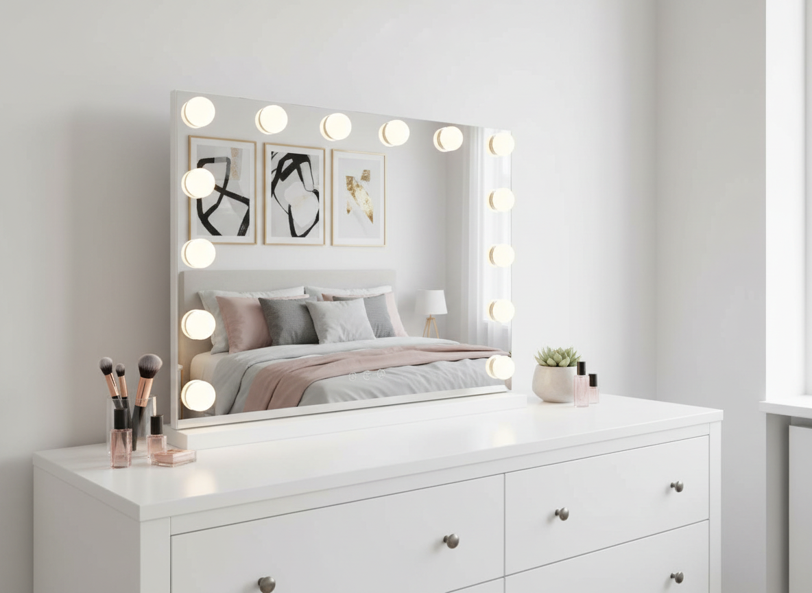 LED Beauty Mirror with 14 Bulbs, Colour Settings, USB A and USB C, White, 50 x 42cm V196-BM500