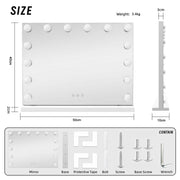 LED Beauty Mirror with 14 Bulbs, Colour Settings, USB A and USB C, White, 50 x 42cm V196-BM500