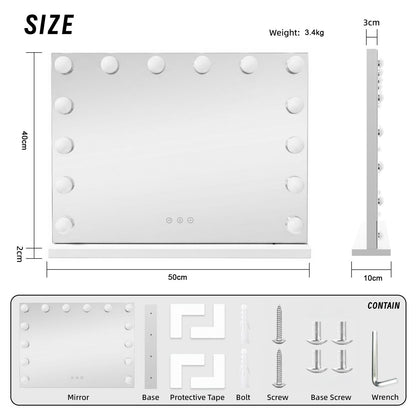 LED Beauty Mirror with 14 Bulbs, Colour Settings, USB A and USB C, White, 50 x 42cm V196-BM500