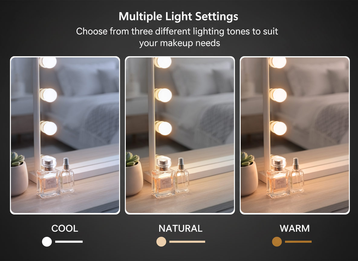 LED Beauty Mirror with 14 Bulbs, Colour Settings, USB A and USB C, White, 50 x 42cm V196-BM500
