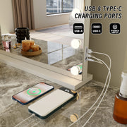 LED Beauty Mirror with 14 Bulbs, Colour Settings, USB A and USB C, White, 50 x 42cm V196-BM500