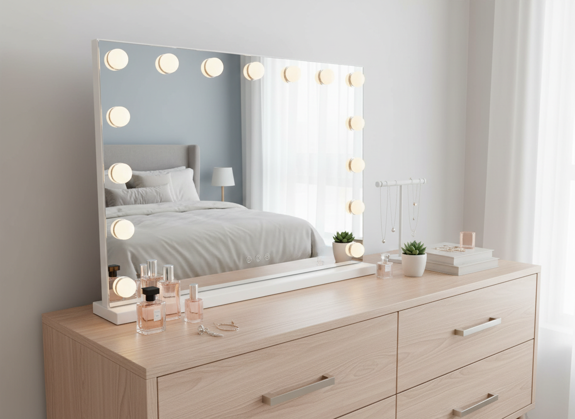 LED Beauty Mirror with 15 Bulbs, Colour Settings, USB A and USB C, White, 58 x 48cm V196-BM580