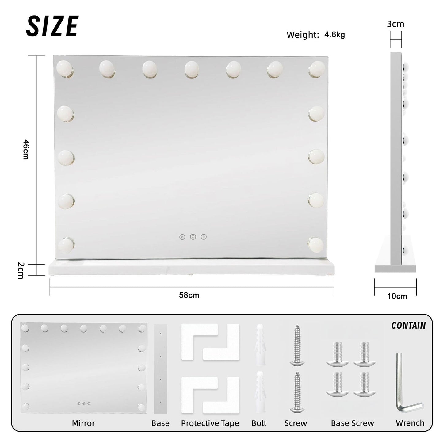 LED Beauty Mirror with 15 Bulbs, Colour Settings, USB A and USB C, White, 58 x 48cm V196-BM580