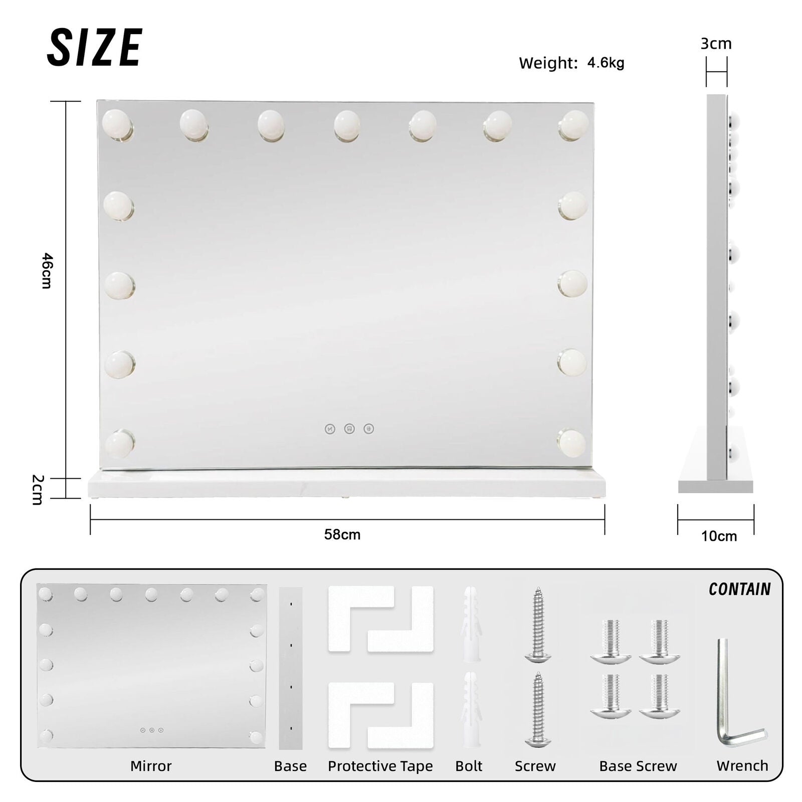 LED Beauty Mirror with 15 Bulbs, Colour Settings, USB A and USB C, White, 58 x 48cm V196-BM580