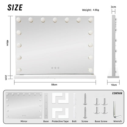LED Beauty Mirror with 15 Bulbs, Colour Settings, USB A and USB C, White, 58 x 48cm V196-BM580