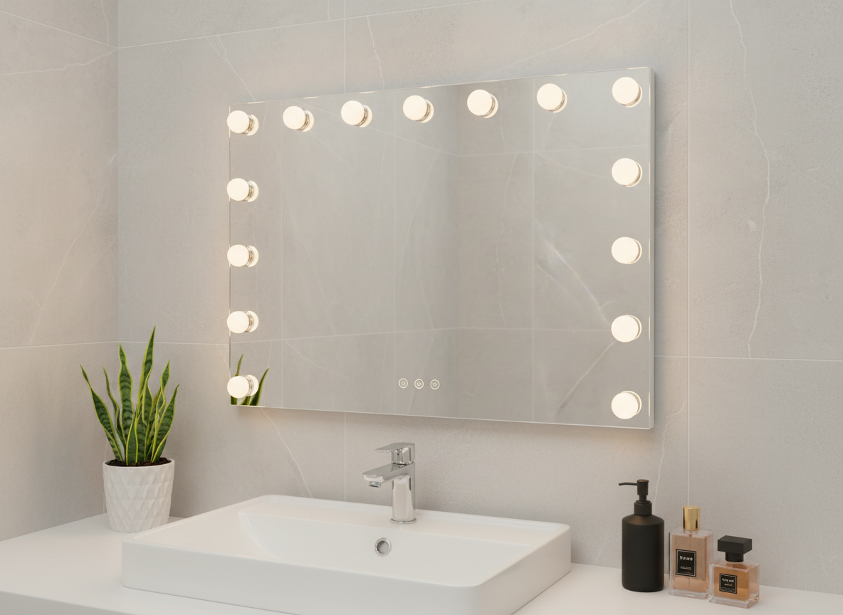 LED Beauty Mirror with 15 Bulbs, Colour Settings, USB A and USB C, White, 58 x 48cm V196-BM580