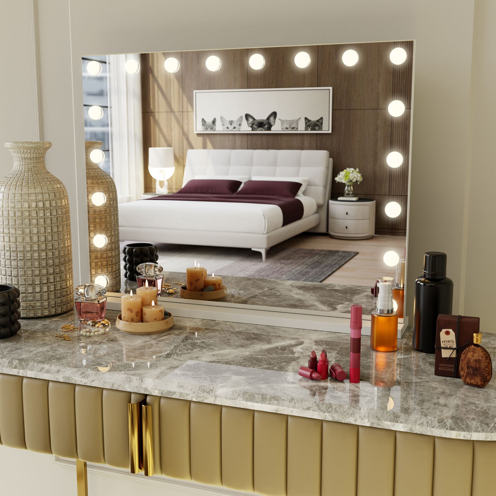 LED Beauty Mirror with 18 Bulbs, Colour Settings, USB A and USB C, White, 80 x 62cm V196-BM800