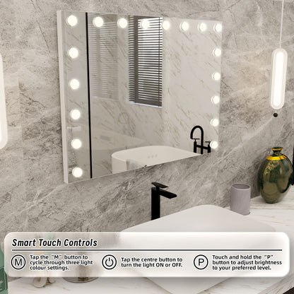 LED Beauty Mirror with 18 Bulbs, Colour Settings, USB A and USB C, White, 80 x 62cm V196-BM800