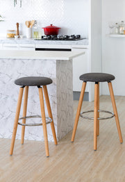 2 Cotton/Steel Modern Padded Barstools (Grey/Wood) V196-BS1246G