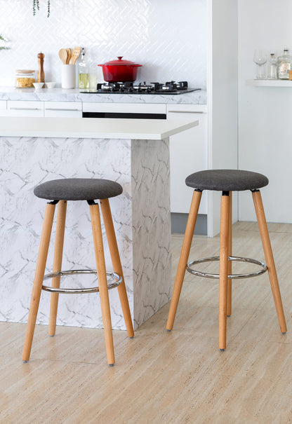 2 Cotton/Steel Modern Padded Barstools (Grey/Wood) V196-BS1246G