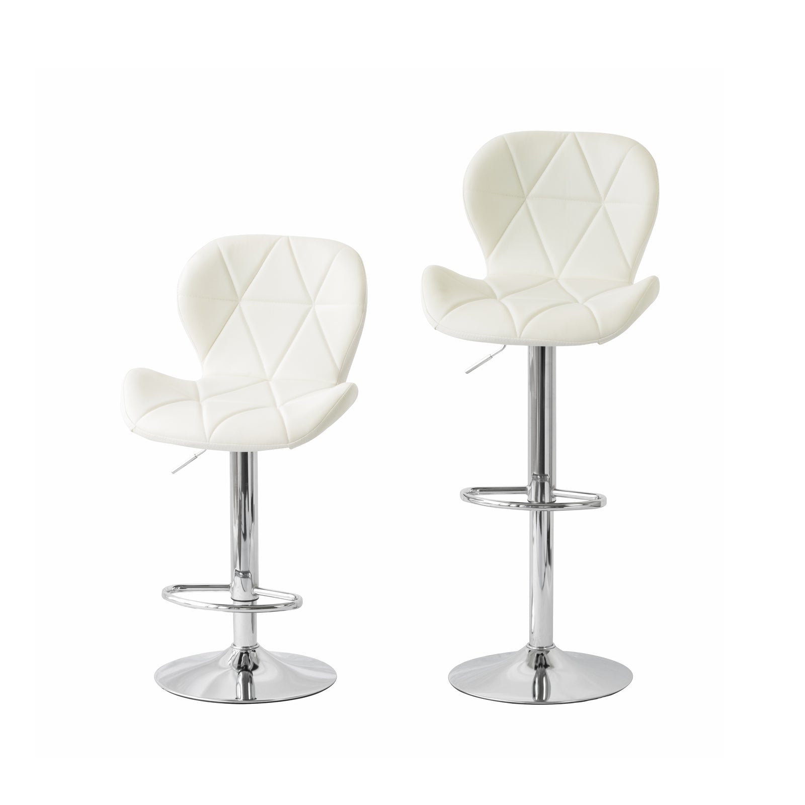 2 Comfortable Bar Stools (White) w/ Adjustable Height, 90-112cm V196-BS520W