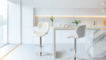 2 Comfortable Bar Stools (White) w/ Adjustable Height, 90-112cm V196-BS520W