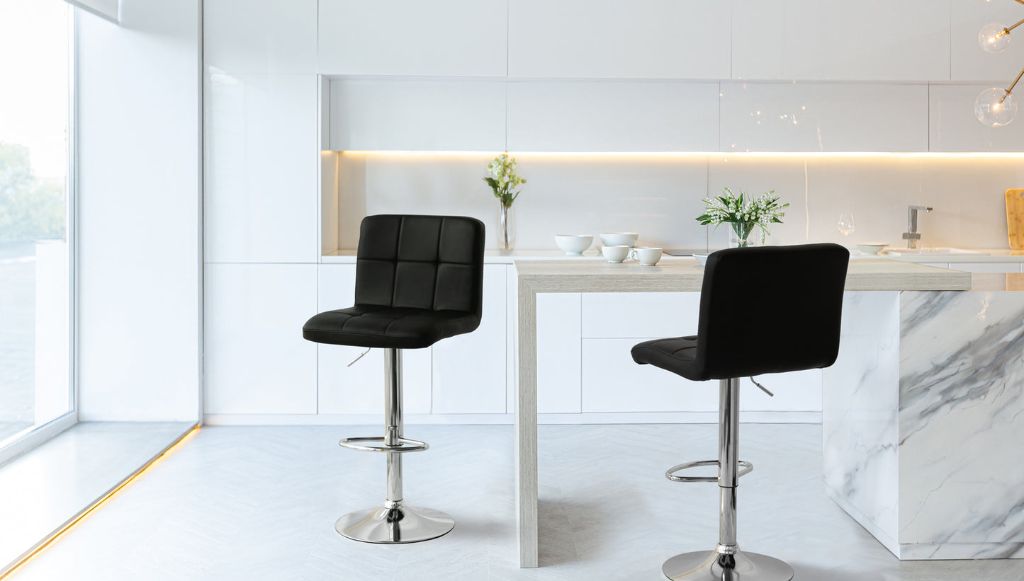 2 Tall Back Paddled Leather Barstools (Black), 90-110cm V196-BS521B
