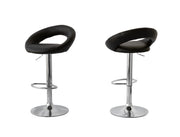 2 Curve Leather Barstools (Black) w/ Adjustable Height, 78-99cm V196-BS522B_K