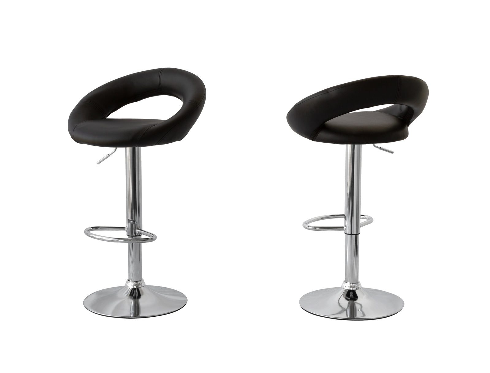 2 Curve Leather Barstools (Black) w/ Adjustable Height, 78-99cm V196-BS522B_K