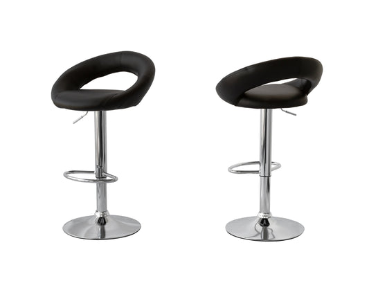 2 Curve Leather Barstools (Black) w/ Adjustable Height, 78-99cm V196-BS522B_K
