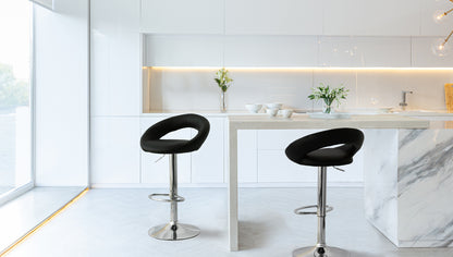 2 Curve Leather Barstools (Black) w/ Adjustable Height, 78-99cm V196-BS522B_K
