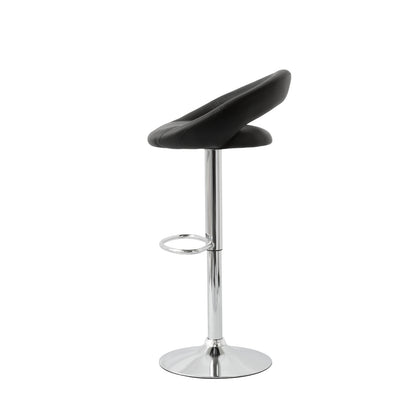 2 Curve Leather Barstools (Black) w/ Adjustable Height, 78-99cm V196-BS522B_K