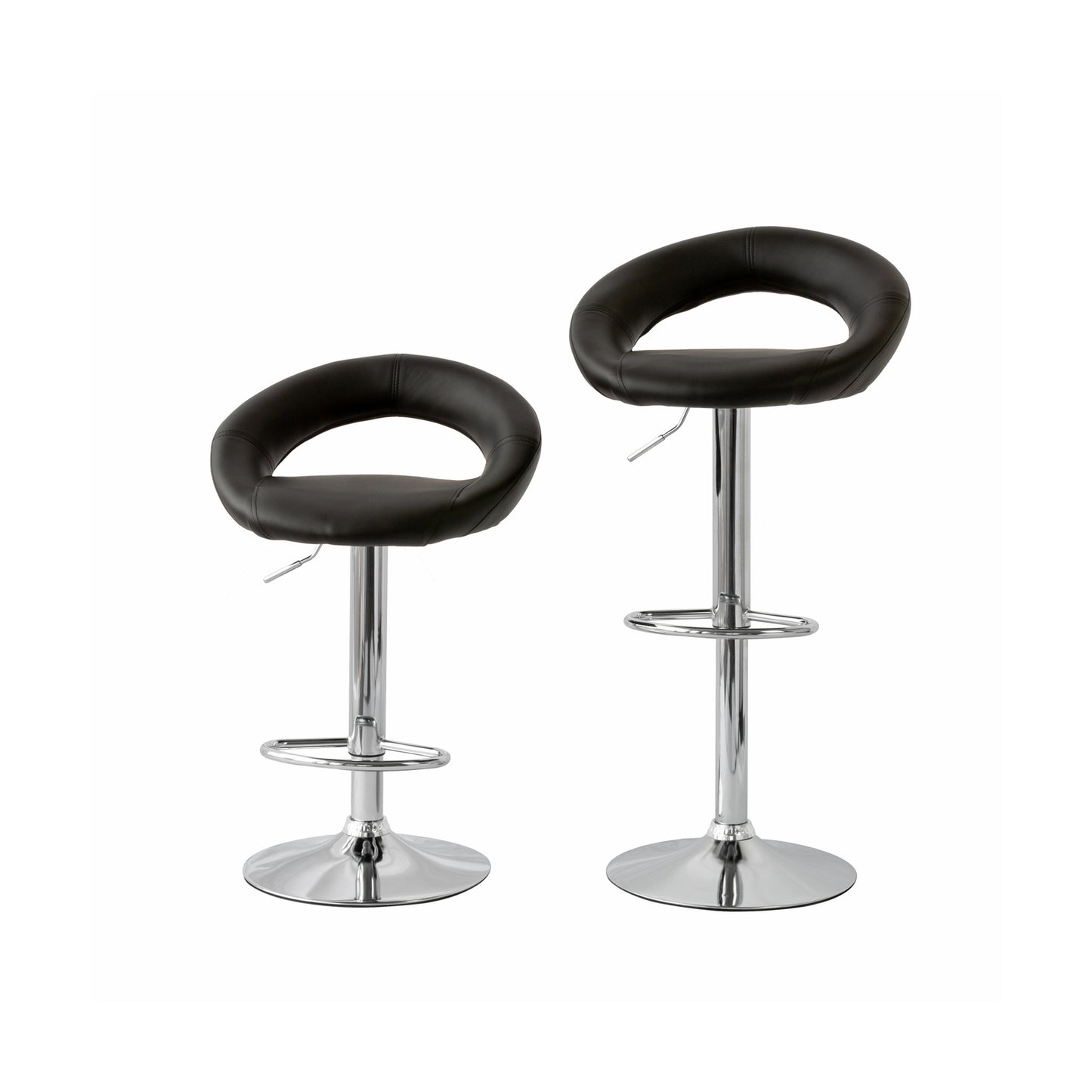 2 Curve Leather Barstools (Black) w/ Adjustable Height, 78-99cm V196-BS522B_K
