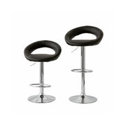 2 Curve Leather Barstools (Black) w/ Adjustable Height, 78-99cm V196-BS522B_K