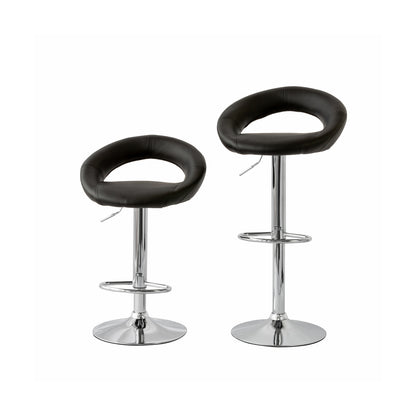 2 Curve Leather Barstools (Black) w/ Adjustable Height, 78-99cm V196-BS522B_K
