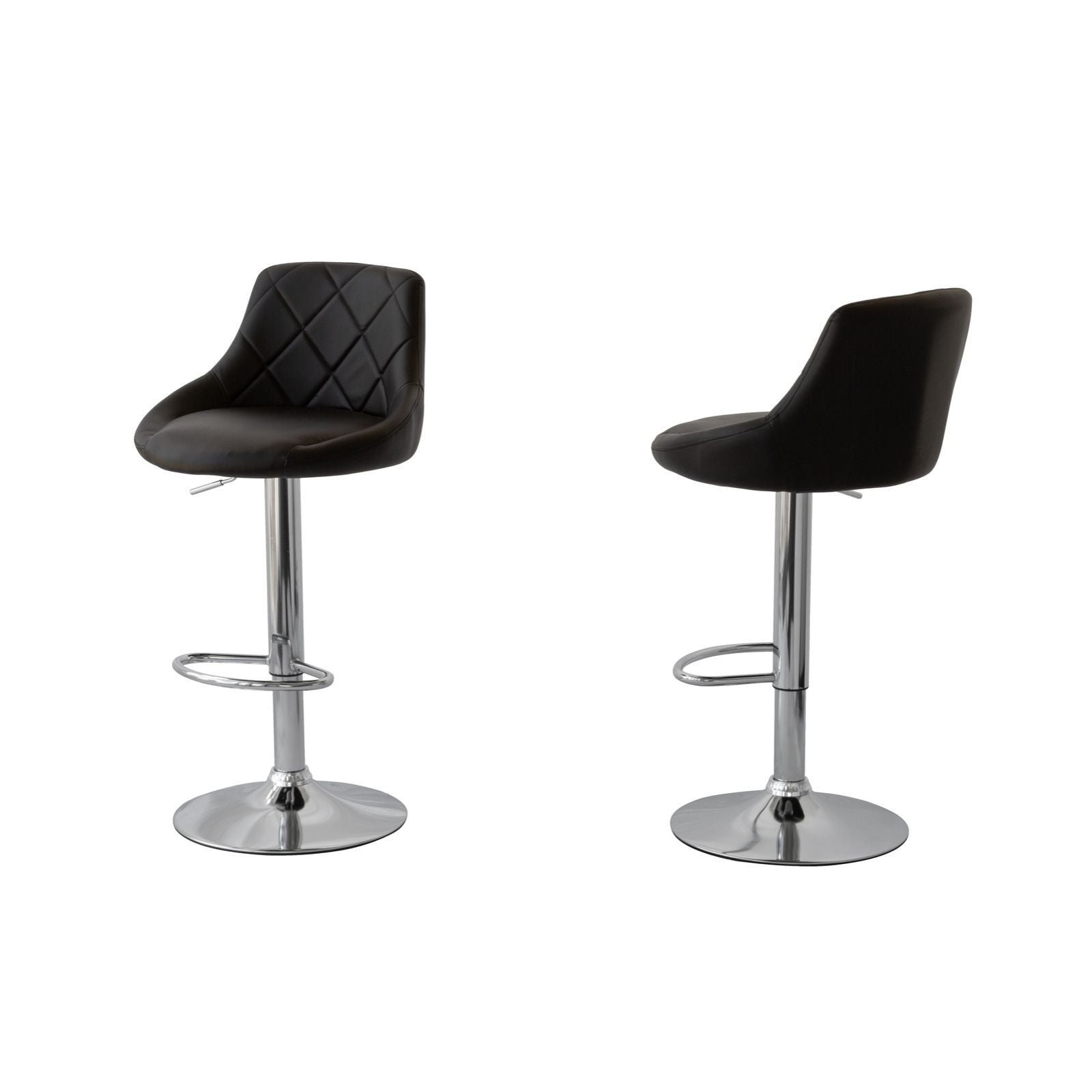 2 Diamond Style Padded Leather Barstools (Black) w/ Adjustable Height V196-BS524B_K