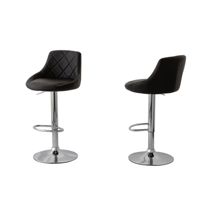 2 Diamond Style Padded Leather Barstools (Black) w/ Adjustable Height V196-BS524B_K