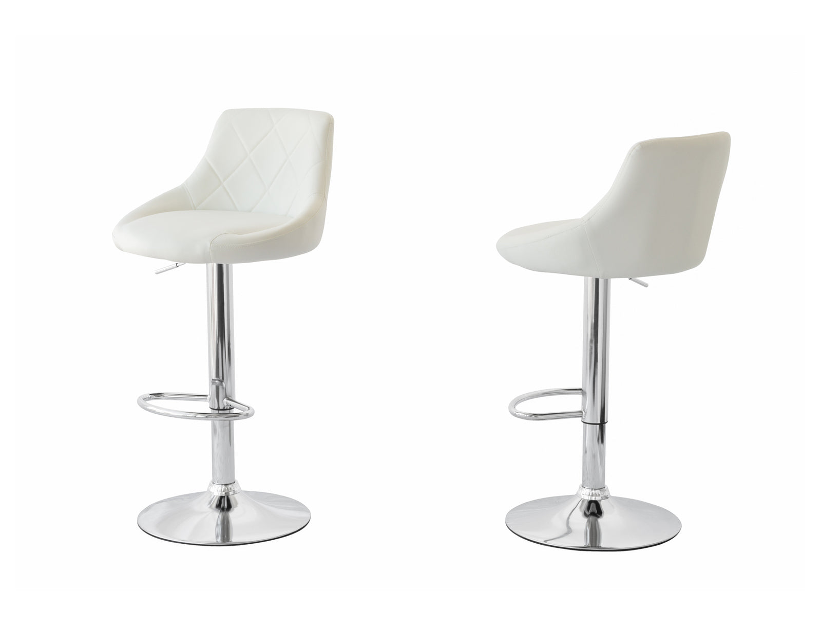 2 Diamond Style Padded Leather Barstools (White) w/ Adjustable Height V196-BS524W_K