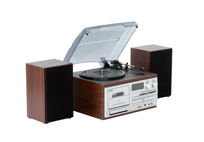 Audio Home Entertainment System (Brown) Turntable, CDs, Vinyl, Wireless Streaming & More V196-CD114BR