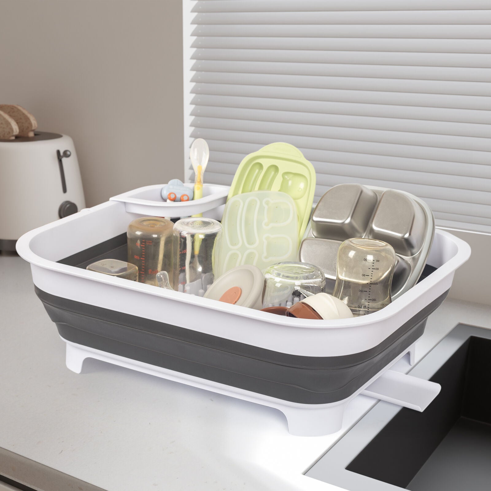 Collapsible Dish Rack with Utensil Section Space-Saving Drying Rack for Compact Kitchens & Camping V196-CDR10