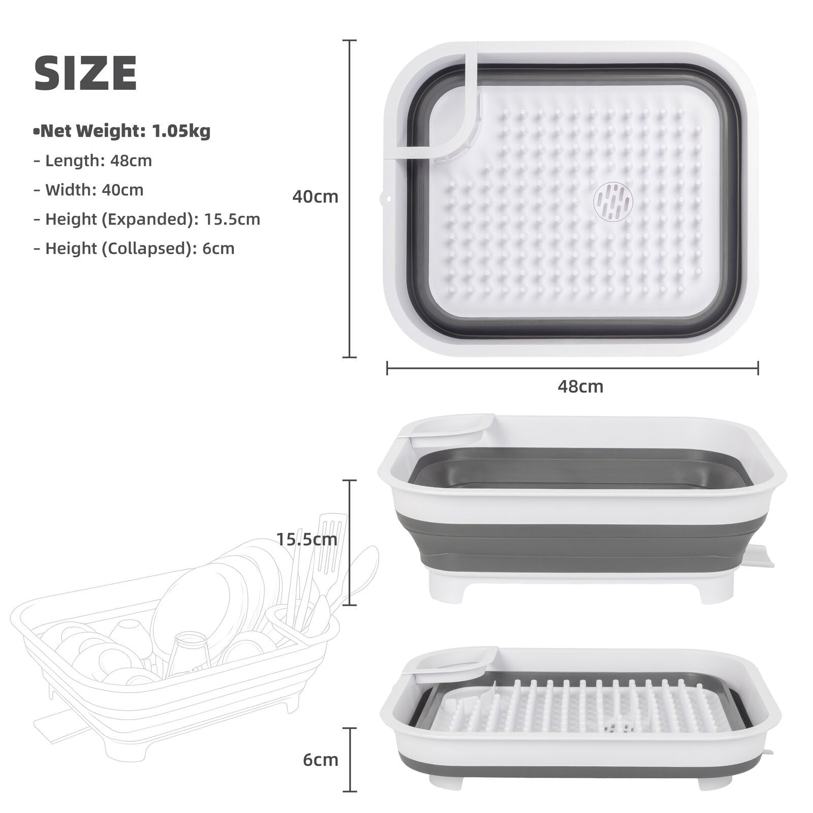 Collapsible Dish Rack with Utensil Section Space-Saving Drying Rack for Compact Kitchens & Camping V196-CDR10