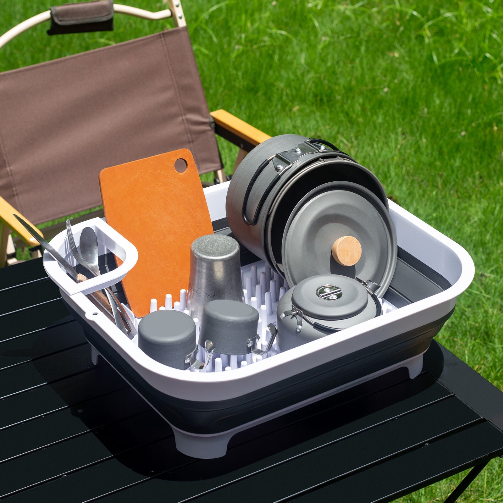 Collapsible Dish Rack with Utensil Section Space-Saving Drying Rack for Compact Kitchens & Camping V196-CDR10