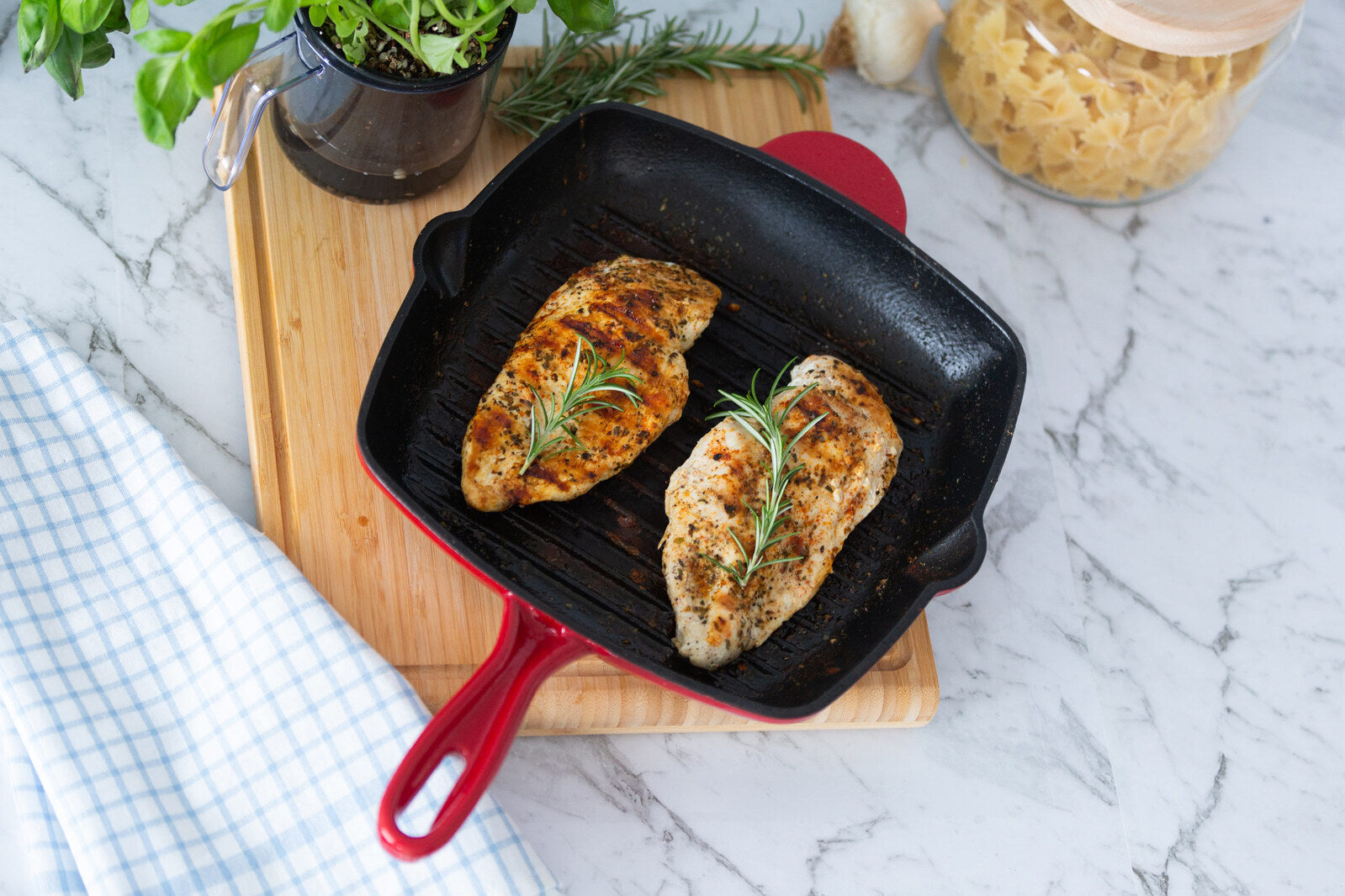 Enamelled Cast Iron Square Grill Pan (44 x 30 x 4.7 cm) - Red V196-CIFP03