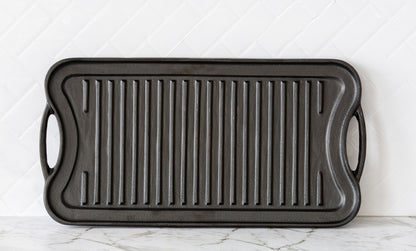 Oil-seasoned Ready to use 50.7x25.8cm Reversible Cast Iron Grill - Black V196-CIGP05