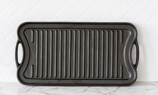 Oil-seasoned Ready to use 50.7x25.8cm Reversible Cast Iron Grill - Black V196-CIGP05